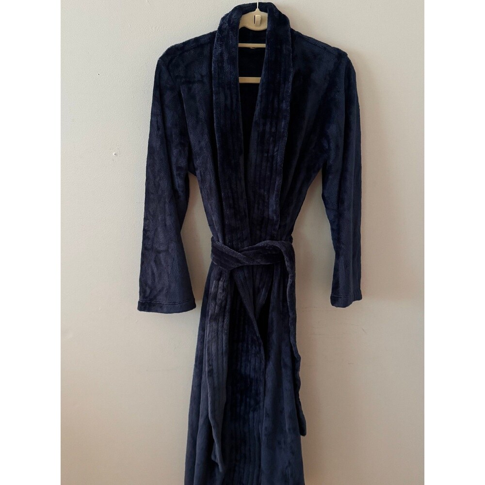 Eberjey Chalet Eco Plush Long Robe in Navy Blue Size Small